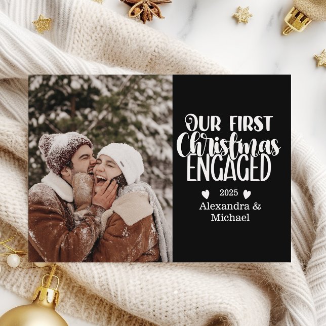 Photo Minimalist First Christmas Engaged Holiday Card (Creator Uploaded)