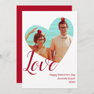 Photo Minimalist Love Heart Red Valentine’s Day Holiday Card