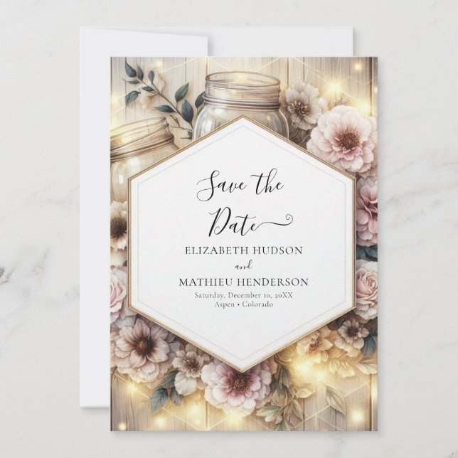  Photo Minimalist Mason Jar Wedding Save The Date (Front)