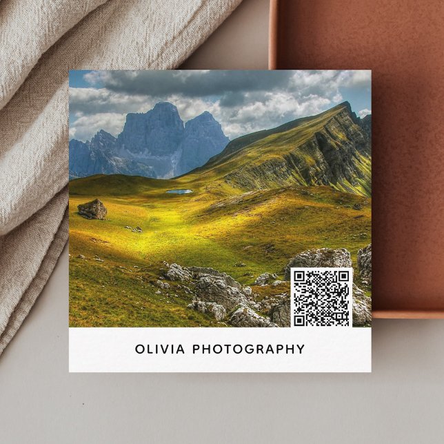 Photo Minimalist Modern Square QR Code Square Business Card (Creator Uploaded)