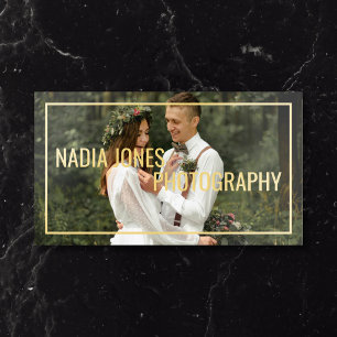 Photo Minimalist QR Code Black Foil Business Cards
