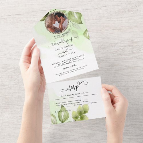 Photo Minimalistic Greenery Foliage Wedding All In All In One Invitation