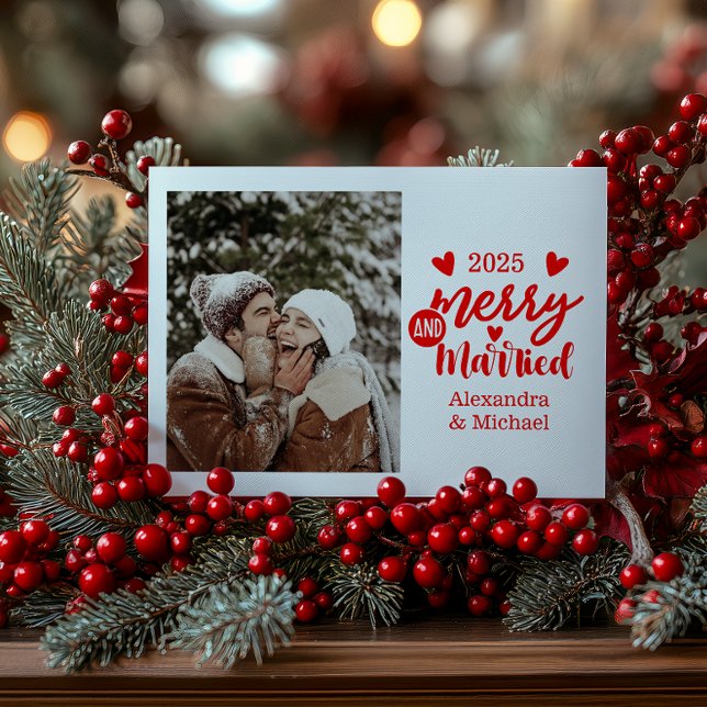Photo Minimialist Merry and Married  Holiday Card (Creator Uploaded)