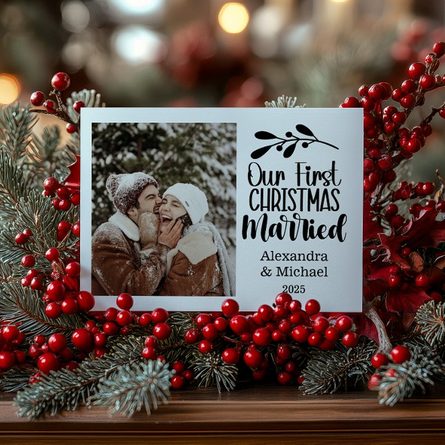 Photo Minimialist Our First Christmas Married Holiday Card (Creator Uploaded)