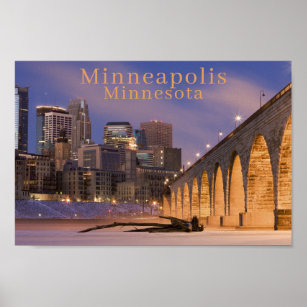Photo Minneapolis Minn Skyline   Stone Arch Bridge Poster