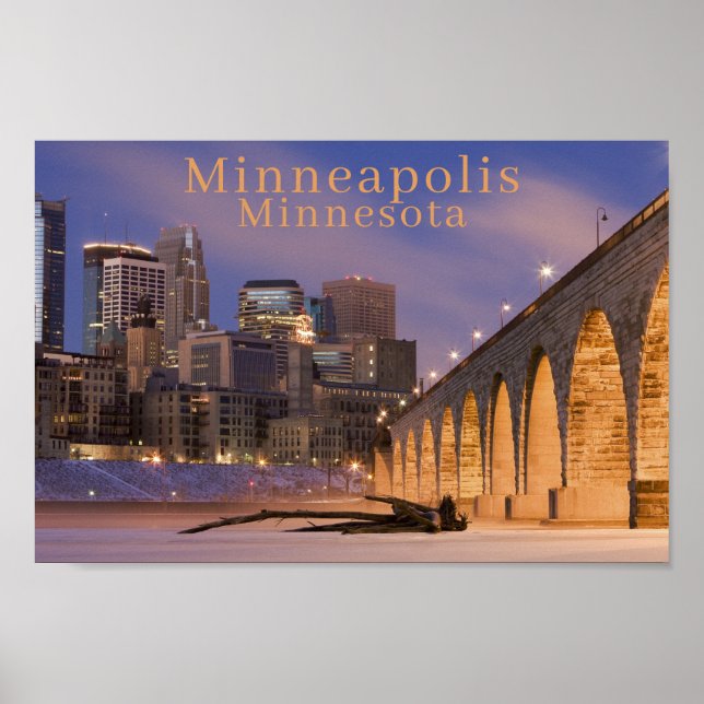 Photo Minneapolis Minn Skyline | Stone Arch Bridge Poster (Front)