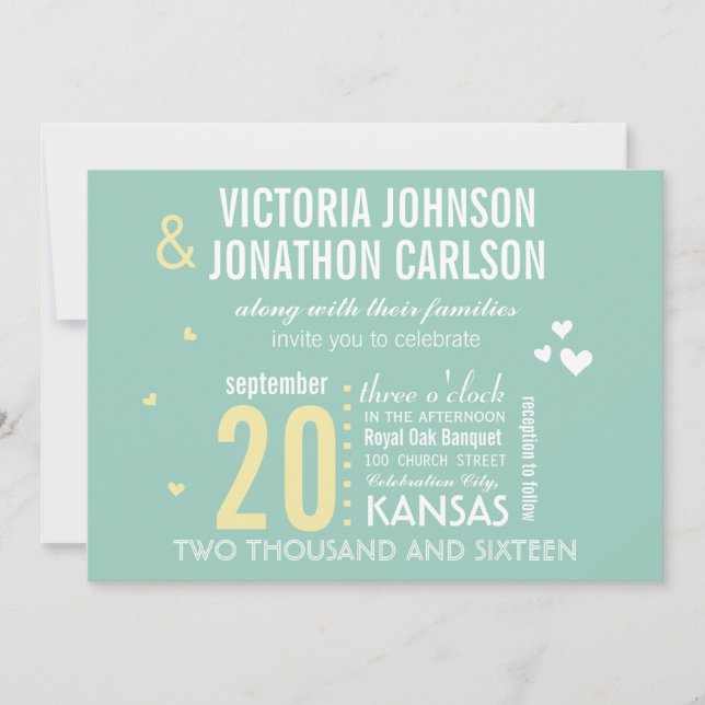 Photo Mint and Yellow Modern Typography Wedding Invitation (Front)