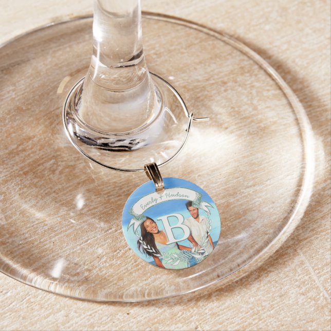Photo Mint Monogram Wedding Special Occasion Wine Glass Charm (In Situ)