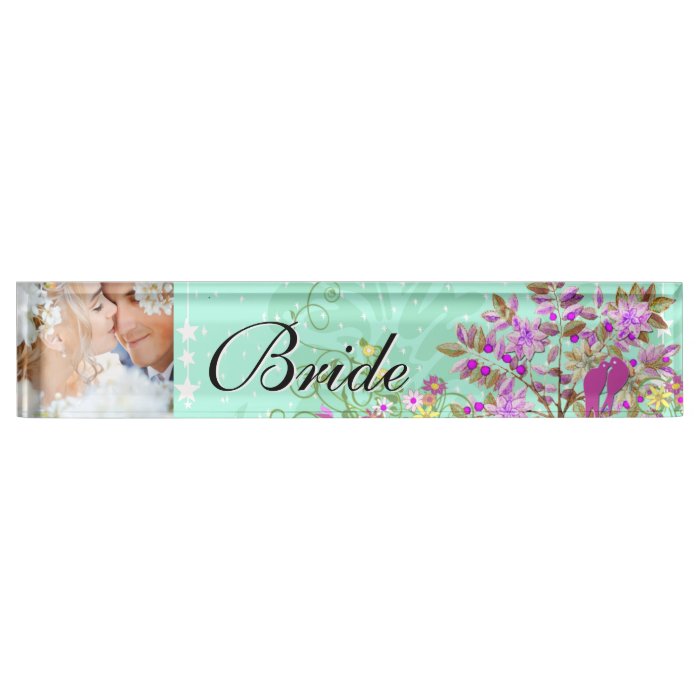 Photo Mint Radiant Purple Bride Love Bird Wedding Nameplates
