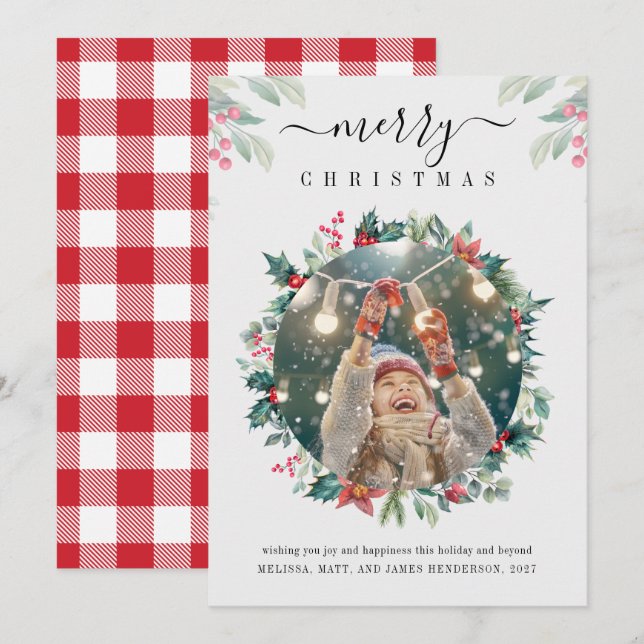 Photo Mistletoe Merry Christmas Custom Holiday Card (Front/Back)