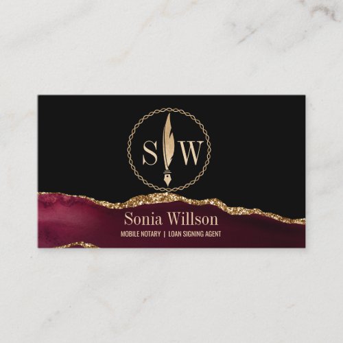 Photo Mobile Notary Loan Signing Agent Monogram Business Card