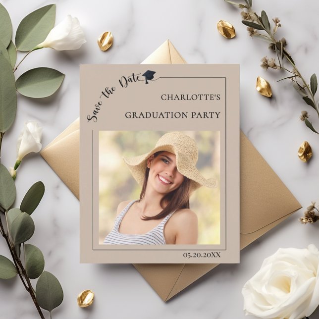 Photo mocha beige Graduation Save the Date Flyer (Creator Uploaded)
