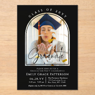 Photo Modern Arch Graduate Script Graduation Party Acrylic Invitations