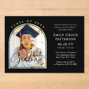 Photo Modern Arch Graduate Script Graduation Party Acrylic Invitations
