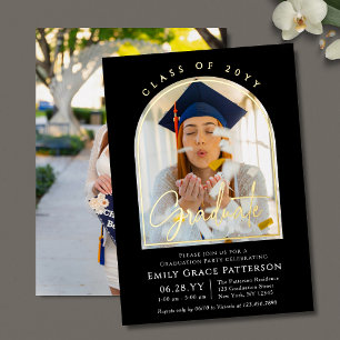 Photo Modern Arch Graduate Script Graduation Party Foil Invitation