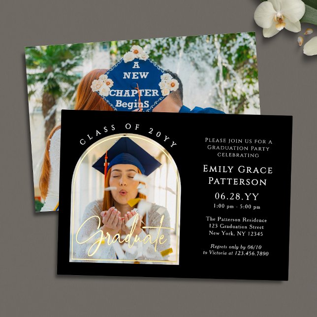 Photo Modern Arch Graduate Script Graduation Party Foil Invitation (Creator Uploaded)