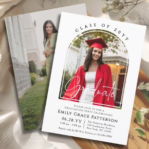 Photo Modern Arch Graduate Script Graduation Party Invitation