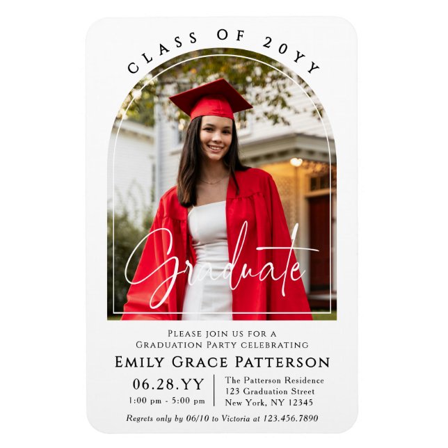 Photo Modern Arch Graduate Script Graduation Party Magnet (Vertical)