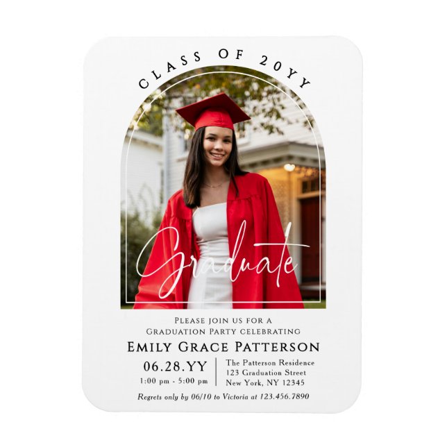 Photo Modern Arch Graduate Script Graduation Party Magnet (Vertical)