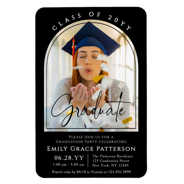 Photo Modern Arch Graduate Script Graduation Party Magnet (Vertical)