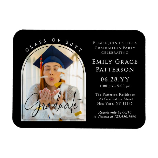 Photo Modern Arch Graduate Script Graduation Party Magnet (Horizontal)