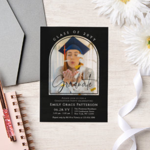 Photo Modern Arch Graduate Script Graduation Party Vellum Invitations