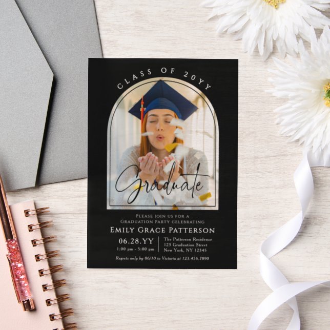 Photo Modern Arch Graduate Script Graduation Party Vellum Invitations (Wedding)