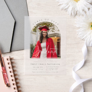Photo Modern Arch Graduate Script Graduation Party Vellum Invitations