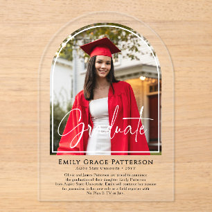 Photo Modern Arch Script Graduation Announcement