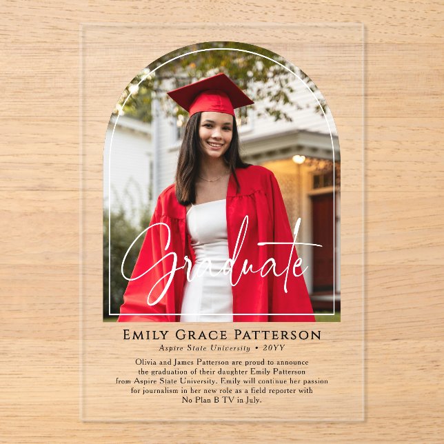 Photo Modern Arch Script Graduation Announcement (Front)