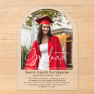 Photo Modern Arch Script Graduation Announcement