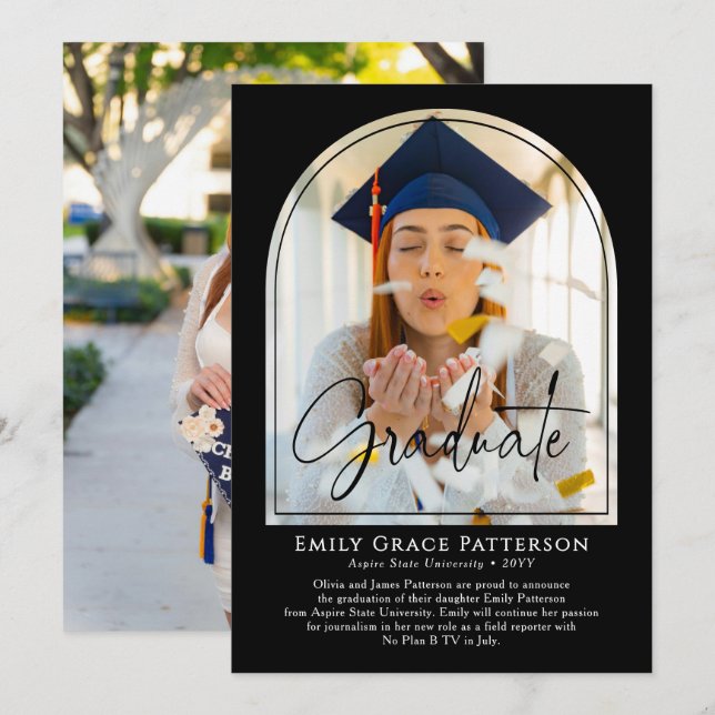 Photo Modern Arch Script Graduation Announcement (Front/Back)