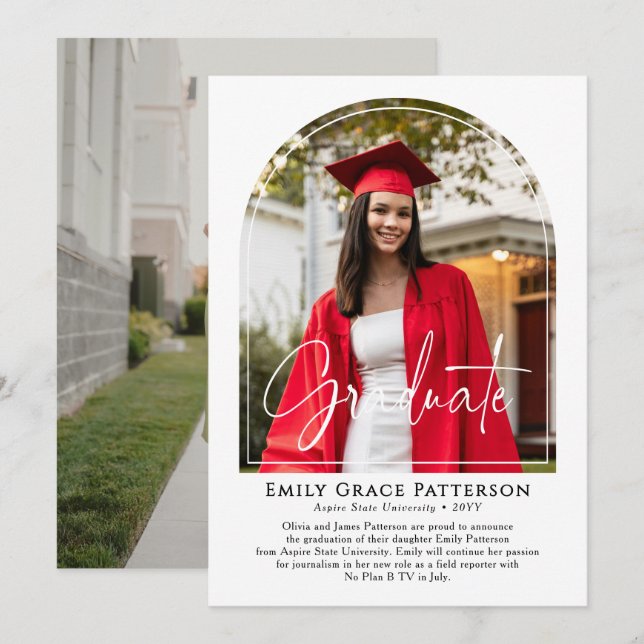 Photo Modern Arch Script Graduation Announcement (Front/Back)
