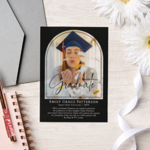 Photo Modern Arch Script Graduation Announcement