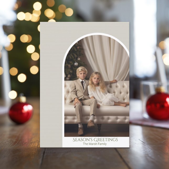 Photo modern arch - thin stripes Christmas Holiday Card (Custom Holiday Photo Greeting Card)