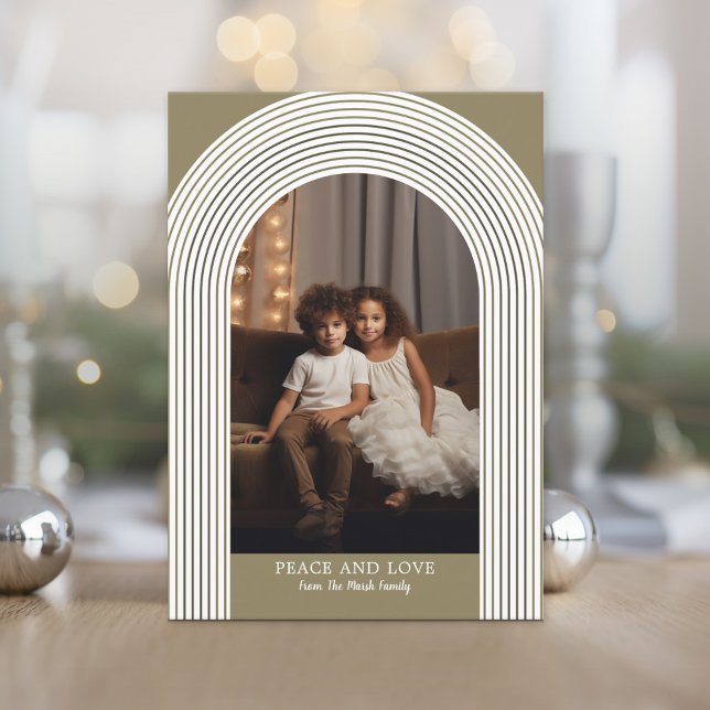 Photo modern arch - zen stripes gold Christmas Holiday Card (Modern Photo Arch - Online Christmas Card - Print and Download Options)