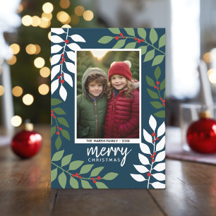 Photo modern berries eucalyptus branches Christmas Holiday Card