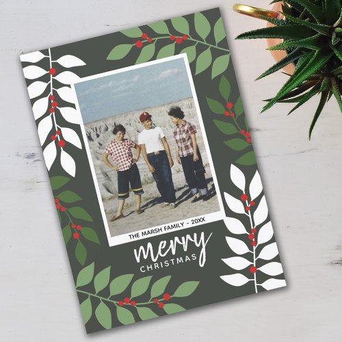 Photo modern berries eucalyptus branches Christmas Holiday Card