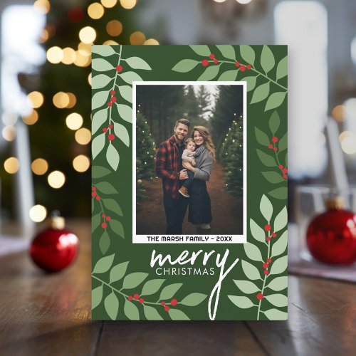 Photo modern berries eucalyptus branches Christmas Holiday Card