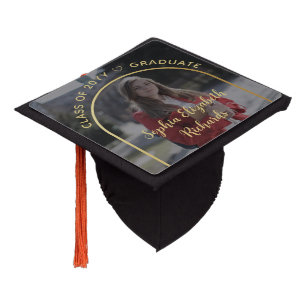 Photo Modern Black Gold Arch Graduation Cap Topper
