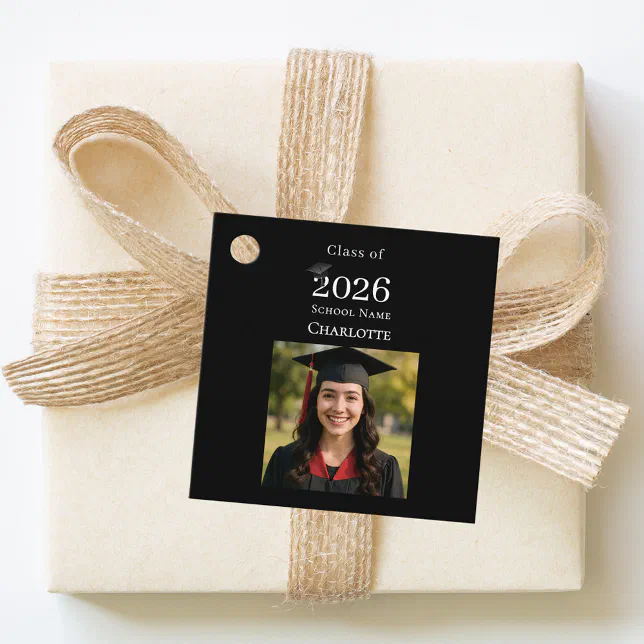 Photo modern black Graduation Party DIY Favor Tags | Zazzle