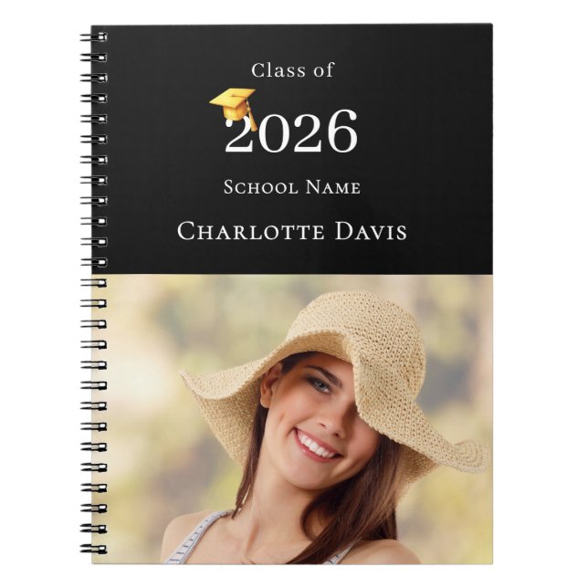 Photo Modern Black Senior Graduate Notebook (Front)