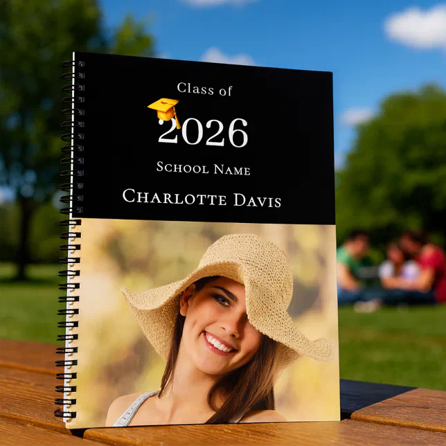 Photo Modern Black Senior Graduate Notebook | Zazzle
