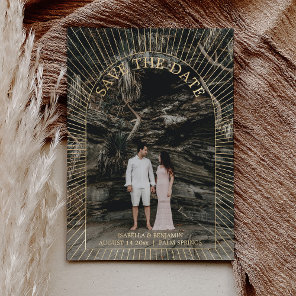 Photo Modern Boho Arch Save The Date Gold  Foil Invitation