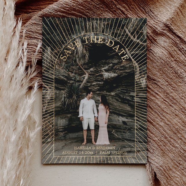 Photo Modern Boho Arch Save The Date Gold  Foil Invitation (Creator Uploaded)