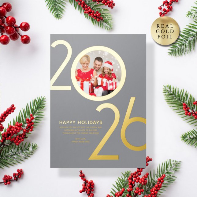 Photo Modern Bold Grey 2026 Holiday Gold Card (Creator Uploaded)
