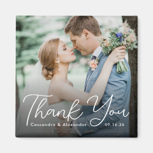 Photo Modern Bold Script White Thank You Wedding Magnet