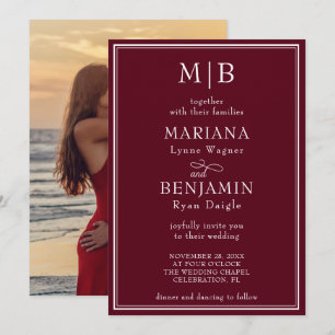Photo Modern Border Minimalist Burgundy Wedding Invitation
