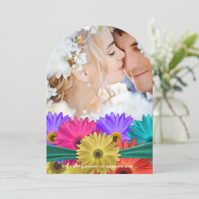 Photo Modern  Bright Colorful Gerber Daisy Invitation (Standing Front)
