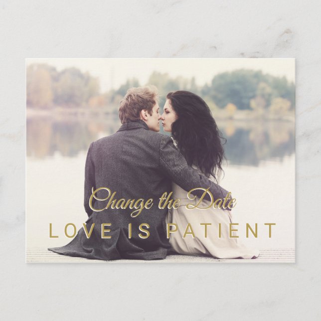 Photo modern change the date wedding postponement postcard (Front)
